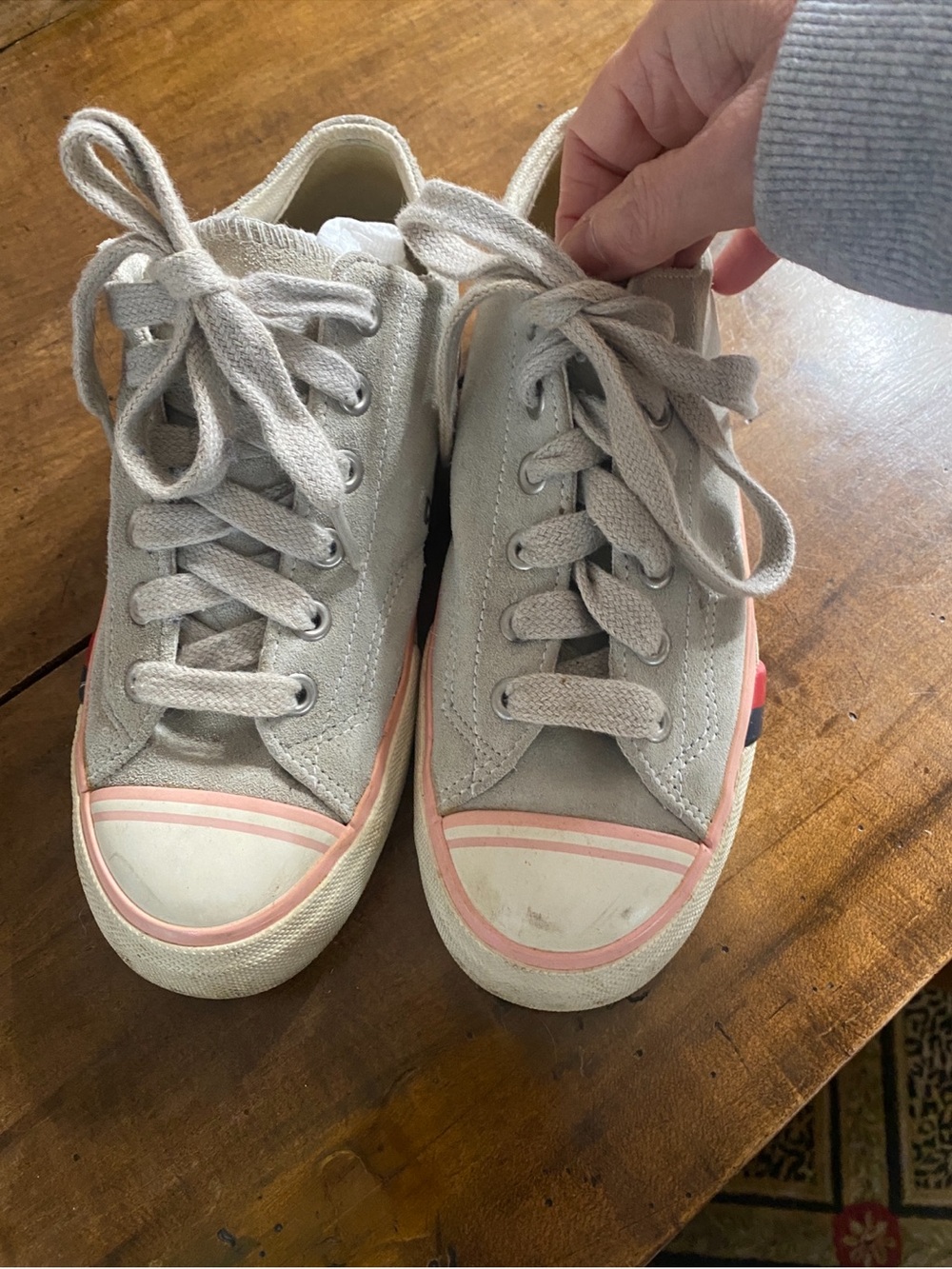 Pro-Keds  Low Top Suede  Sneakers in Light Gray with Pink Trim vintage